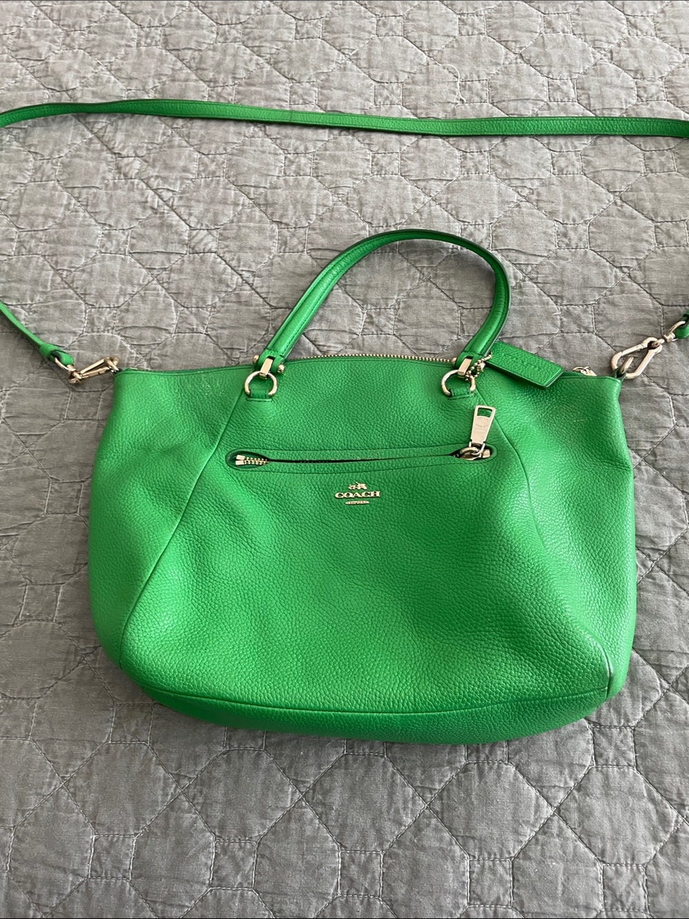 Coach Green Pebbled Leather Tote with Crossbody Strap
